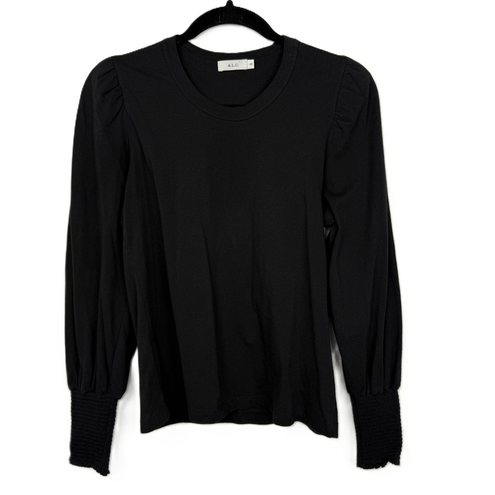 A.L.C. Karter Long Puff Sleeve Top Tee Black XS - Picture 3 of 10